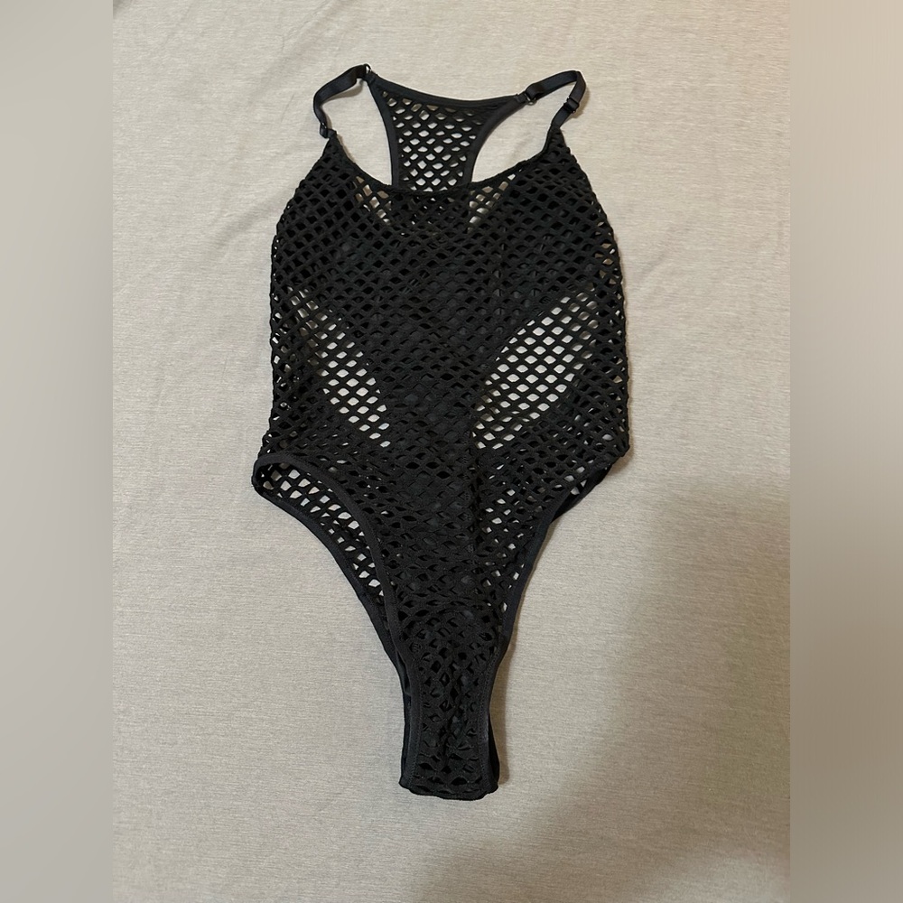 Victoria’s Secret Black Fishnet One Piece Thong Swimsuit